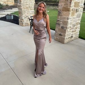 Revelry Rory Satin Bridesmaid Dress - Color Taupe 704